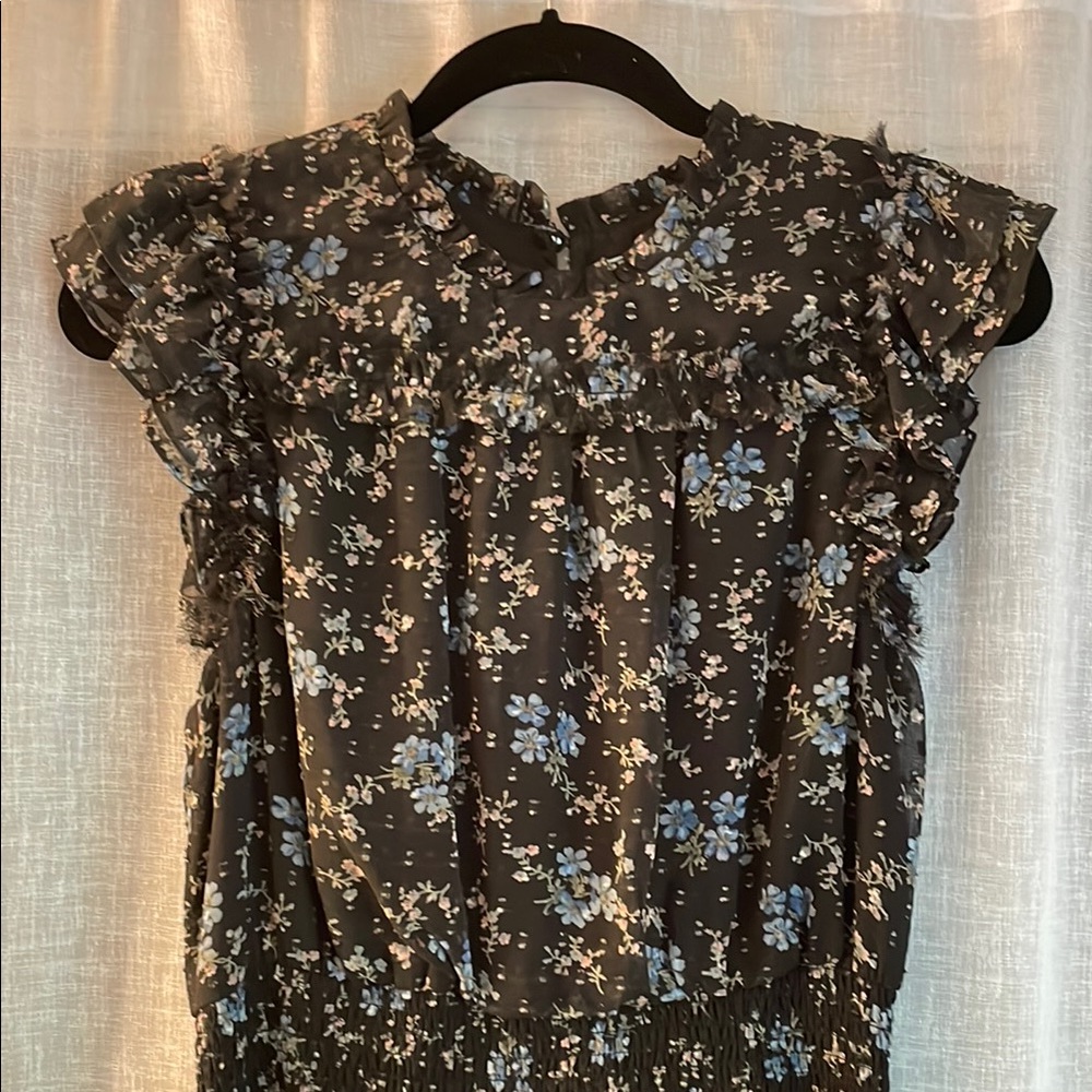 CeCe Black and Blue Floral Midi Dress
